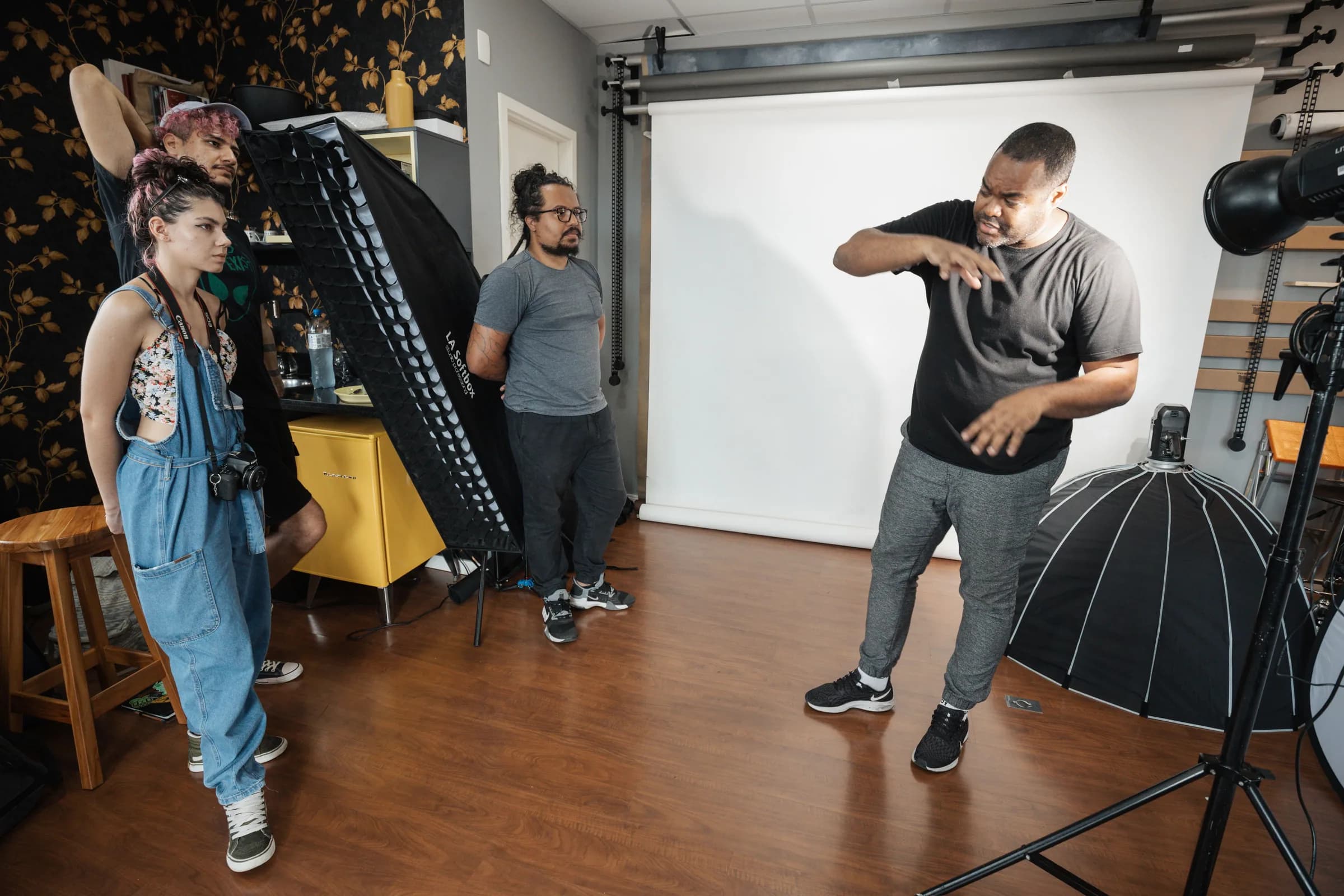 Creative team preparing a photo shoot in a studio